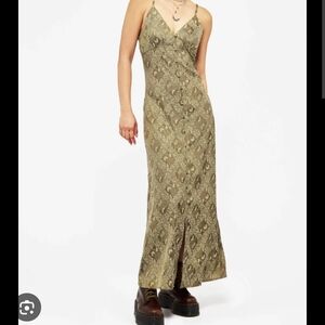 Disturbia Olive Green Snake-Print Slip Dress